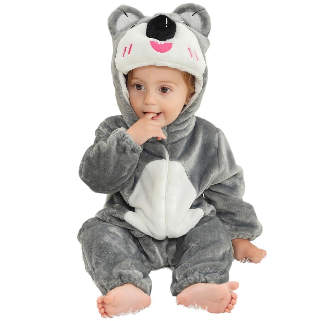 Baby Boys Girls Flannel Animal Onesie Cozy Hooded Jumpsuit Autumn Winter Sleepwear and Loungewear