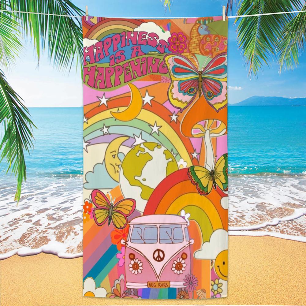 Boho-Stil und Friedenssymbol, Strandtücher aus ultrafeiner Faser, Strandurlaubsfotos, Dekorative Handtücher, Schalhandtücher