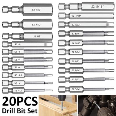 20pcs Hex Head Allen Wrench Drill Bit Set Premium S2 Steel Drill Bit Quick Release Shank Magnetic Screwdriver Bit Wrench Screw