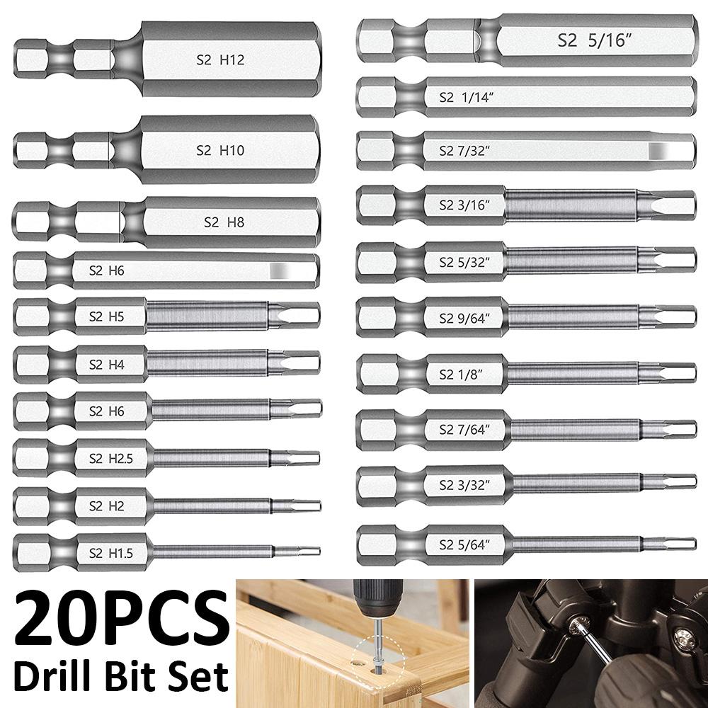 20pcs Hex Head Allen Wrench Drill Bit Set Premium S2 Steel Drill Bit Quick Release Shank Magnetic Screwdriver Bit Wrench Screw