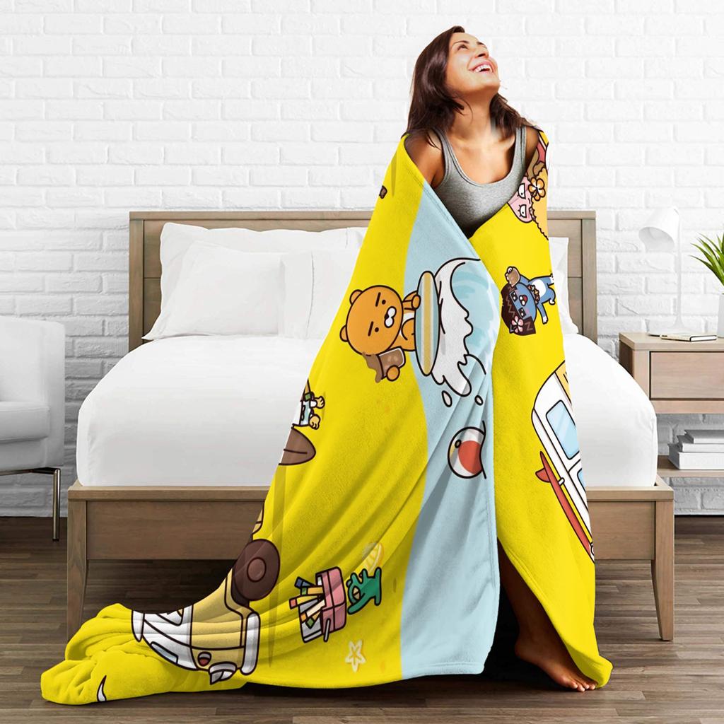 K-Kakaos F-Friends Tube Apeach Ryan Trio Blanket Quality Warm Throw Blanket Winter Picnic Home Decor Aesthetic Bedspread