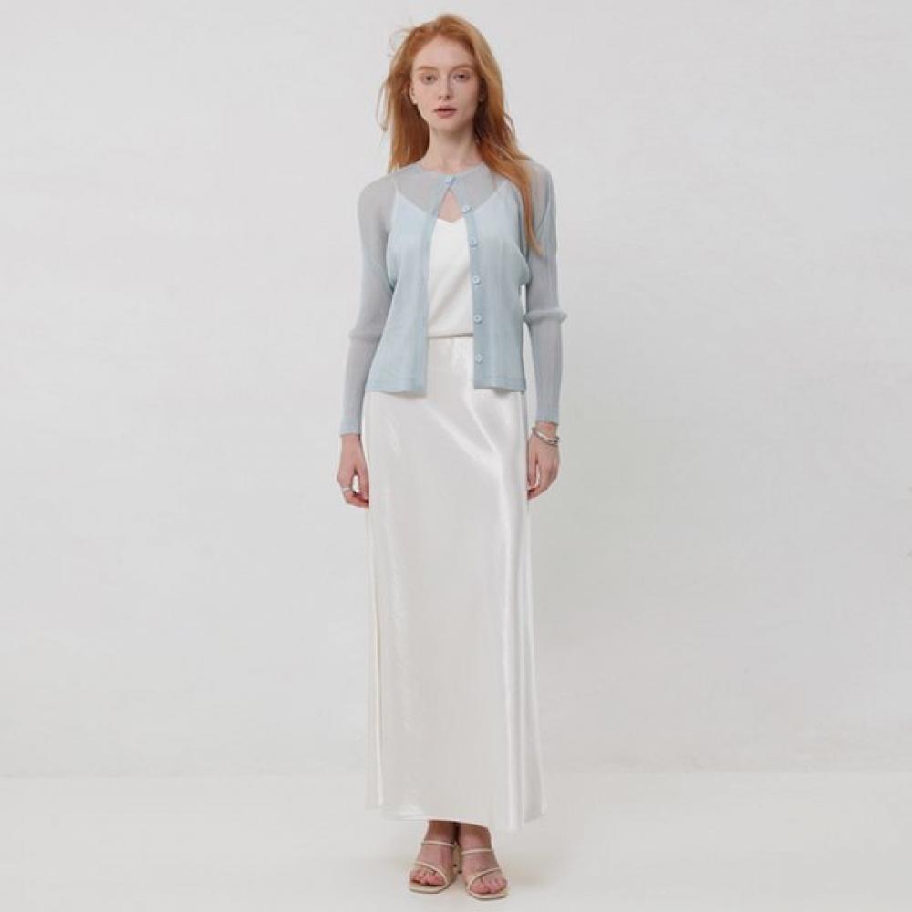 

Pleeze Sheer Pleats Button Cardigan Mood FREE/IVORY