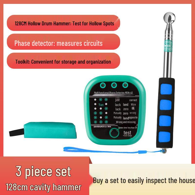 Home Inspection Toolkit: Sounding Hammer, Angle Ruler, Level, Electrical Tester, Phase Detector
