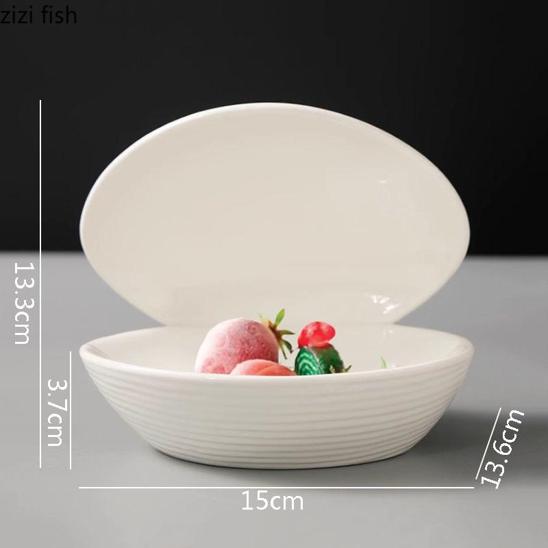 Pure White Threaded Clam Shell Ceramic Dinner Plate Restaurant Dessert Plate Salad Plate Molecular Cuisine Creative Tableware