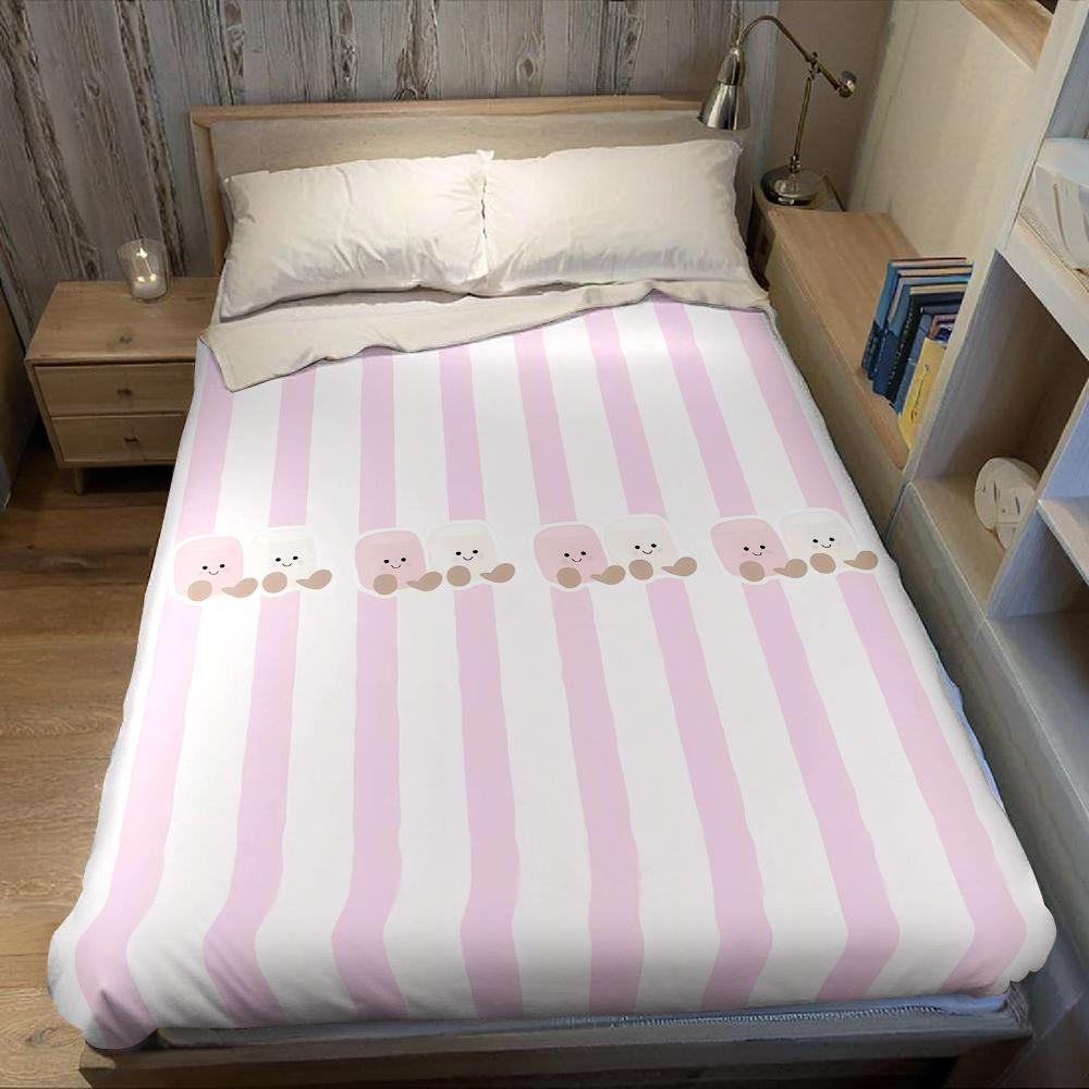 Pink Stripes Marshmallow Pals Flannel Blanket Warm Soft Halloween Christmas Couch Warm Cozy Decorative Decor Gift for All Season