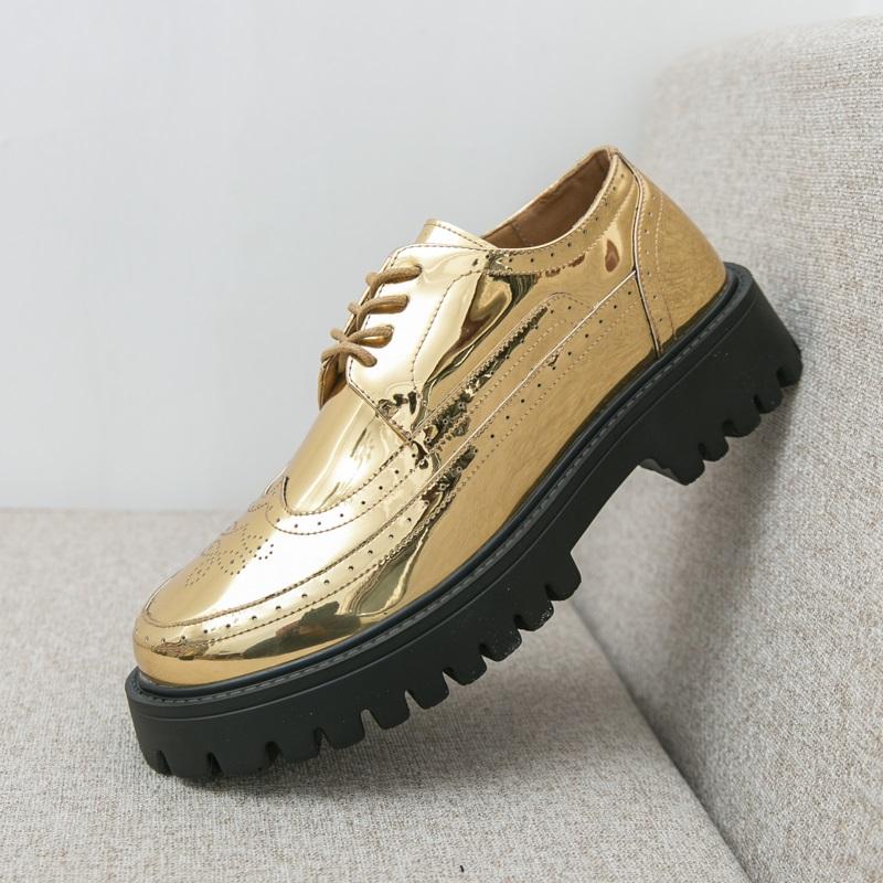 

Новые Золотые Белые Черные Лакированные Кожаные Броги Оксфорды на Толстой Подошве Для Мужчин Вечерняя Свадебная Обувь Zapatos Hombre Vestir 38