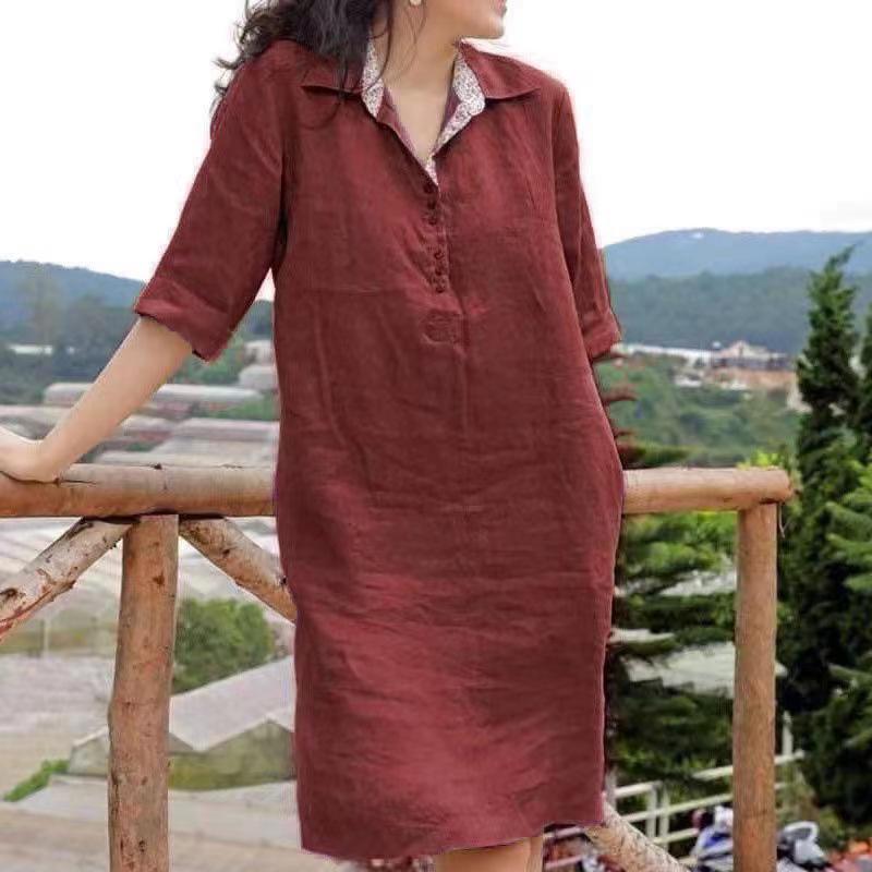 2023 Spring/Summer Plus Size V-neck Loose Mid-length Dress with Unique Design