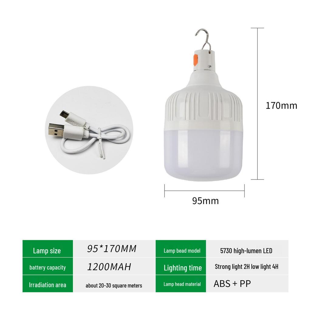 Rechargeable LED Light Bulb: Outdoor Camping, Night Market, Emergency, Super Bright, Rainproof, Power Outage Solution