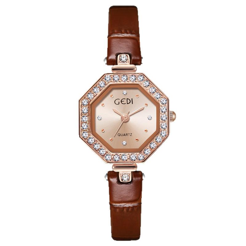 

Gedi Fashion Quartz Watch For Women With Leather Strap Waterproof Elegant Timepiece Rose Brown
