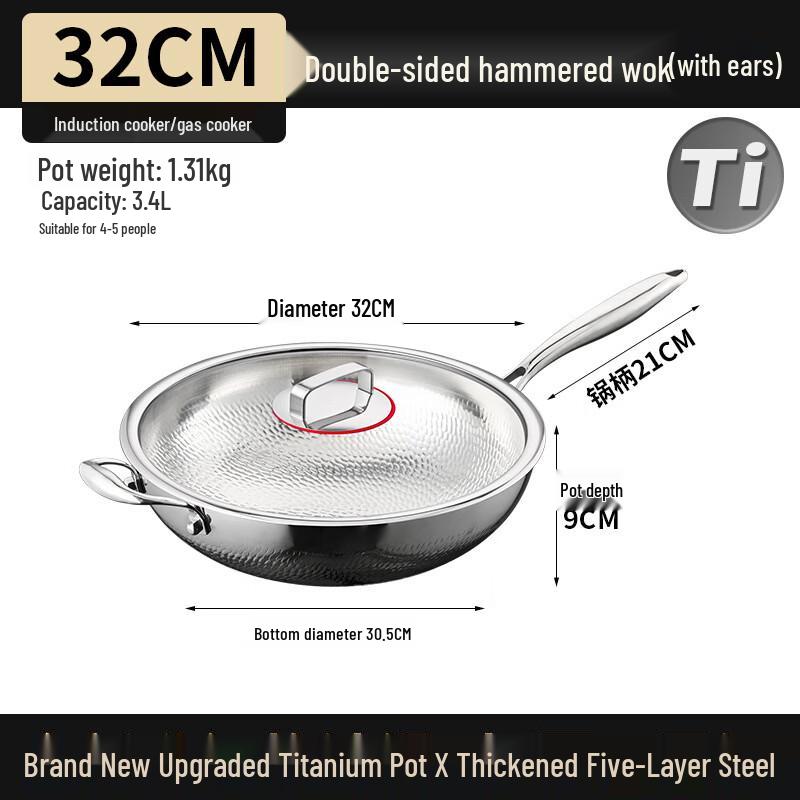 

32cm Titanium Non-stick Wok with Lid
