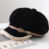 Winter Belt Buckle Decorative Suede Warm Octagonal Hat Women's Fashion Retro Cap Temperament Trendy Newsboy Hat