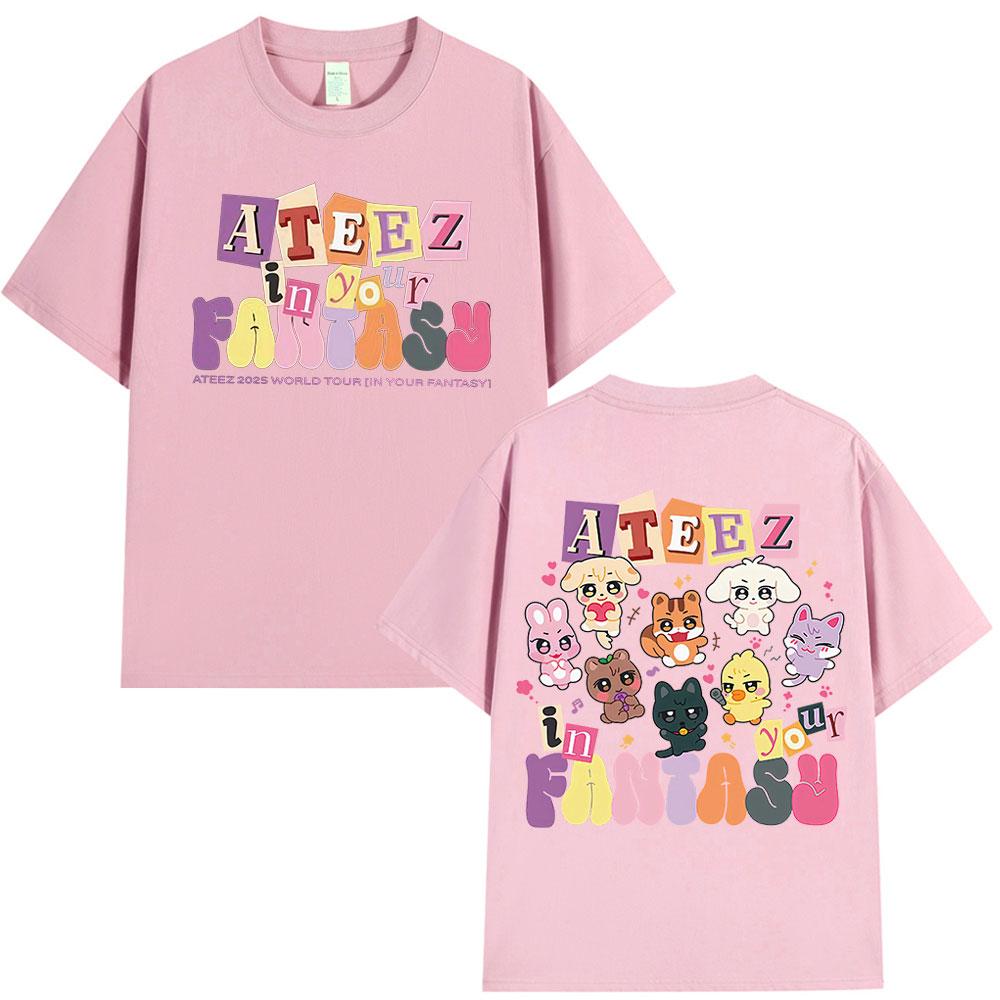 Cute Ateez 2025 World Tour in Your Fantasy T Shirt Fan Gifts Korean Kpop Fashion T-shirt Men Women Cotton Short Sleeve T-shirts