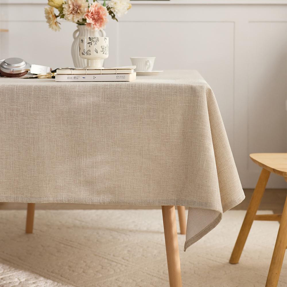 Simple Linen Style Tablecloth - Thick Solid Color Rectangular Dining Table Cover, Luxury Textured Table Runner for Center Table & Home Decor