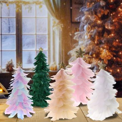 Feather Christmas Tree Tabletop Decoration Handcrafted Tree Figurine with Star Topper Holiday