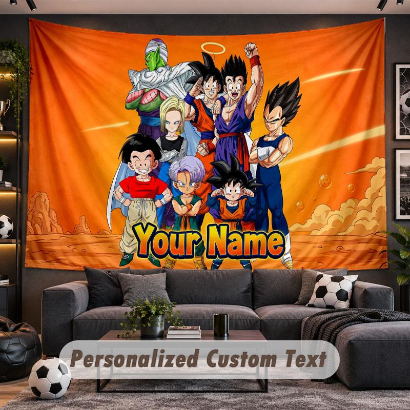 Wall Hanging Tapestry Custom NameDragon Ball Pattern Personalized Printed Fabric Wall Decor
