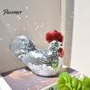 Eye Catching Desk Accessories Disco Ball Rooster Figurine, Mirror Mosaic Tabletop Ornament, Unique Retro Art Decorative Style Statue Sculpture