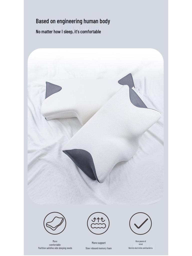 Butterfly Memory Foam Pillow: Slow Rebound, Zero Pressure Cervical Neck Support for Adults and Hotel Use