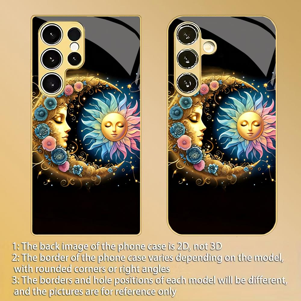 Star Moon Metallic Glass Phone Case Suitable for Samsung Galaxy S26 S25 S24 S22 S21 S20 FE/Ultra/Plus Anti Drop Rear Cover