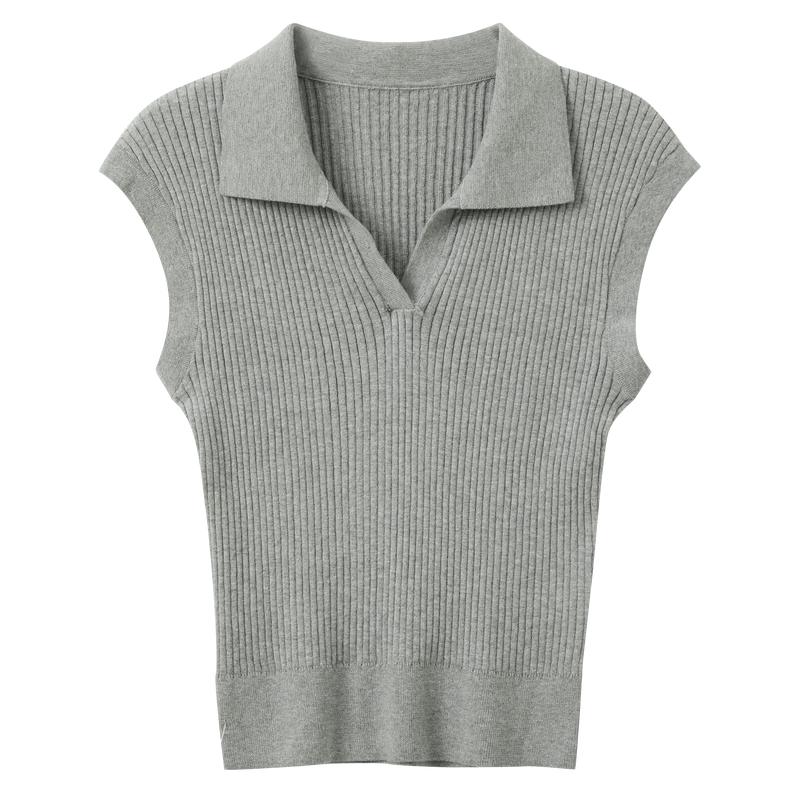 Women s Ribbed Knit Polo Short Sleeve Sweater L
