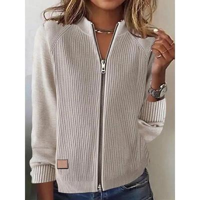 Womens Winter Basic Solid Color Long Sleeve Knit Cardigan Jacket Casual Stand Collar Zipper Front