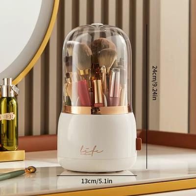 Luxury Rotating Makeup Brush Holder Dustproof Cosmetic Storage Box for Lipstick Eyebrow Pencil Organizer