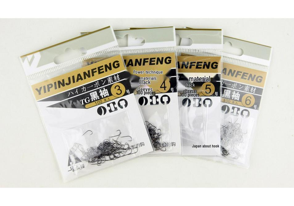 Barbless Japanese Fishing Hooks with TG Black Sleeve, Sharp Point, and Wire Groove - 100 Pieces