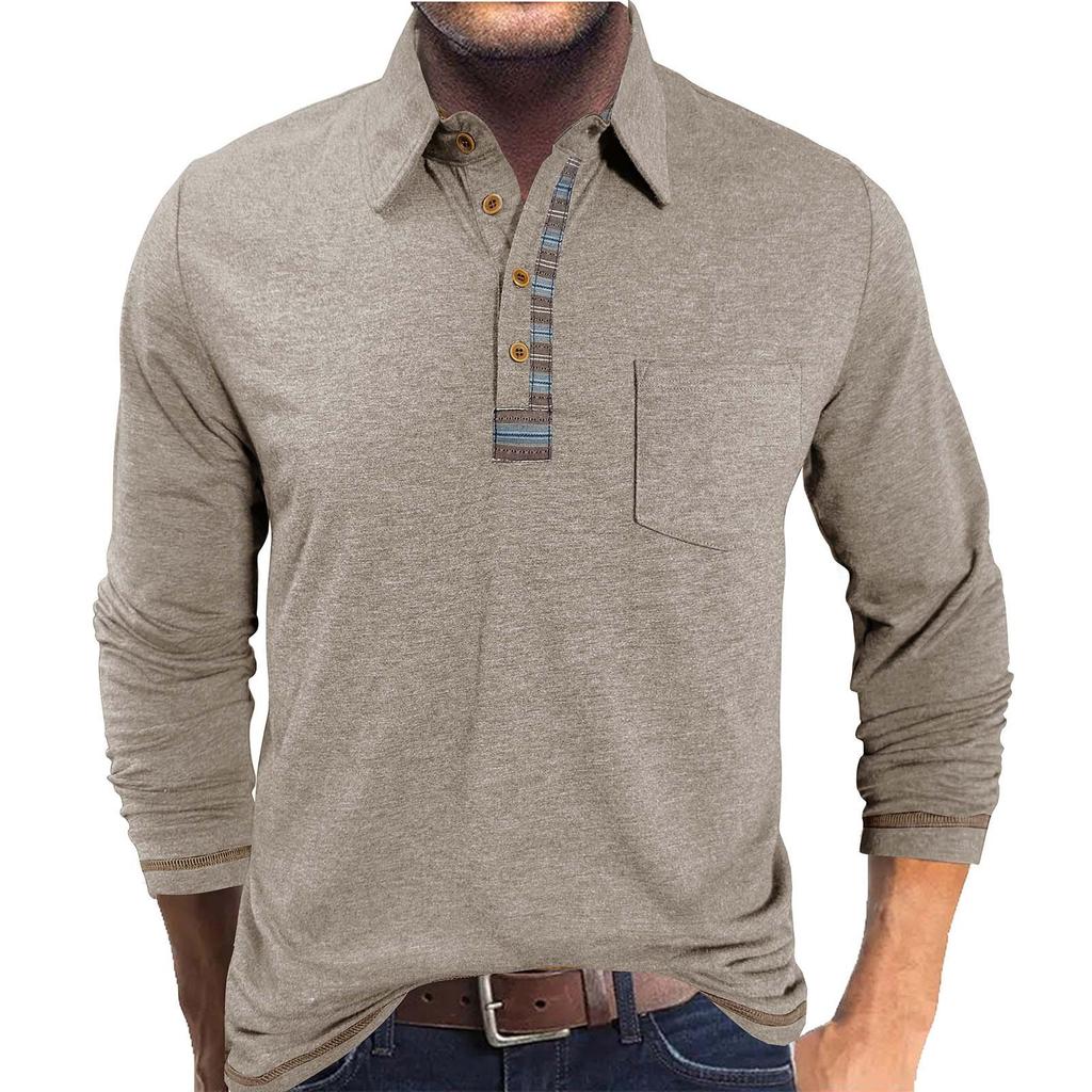 Heren Button Revers Gekleurd Katoen Lange Mouw Basis Heren Top