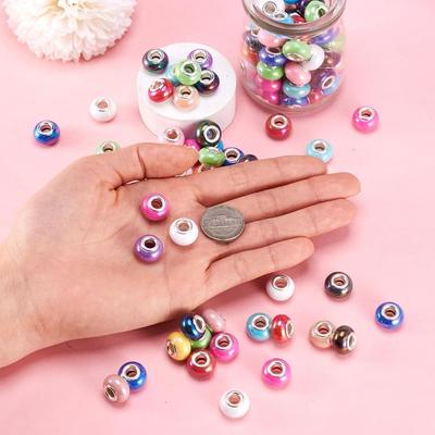 Lot de 12/25/50/100 perles européennes colorées à gros trou en résine opaque, mini perles d'espacement en cristal, adaptées aux chaînes serpent, breloques coulissantes pour la fabrication de bijoux à faire soi-même