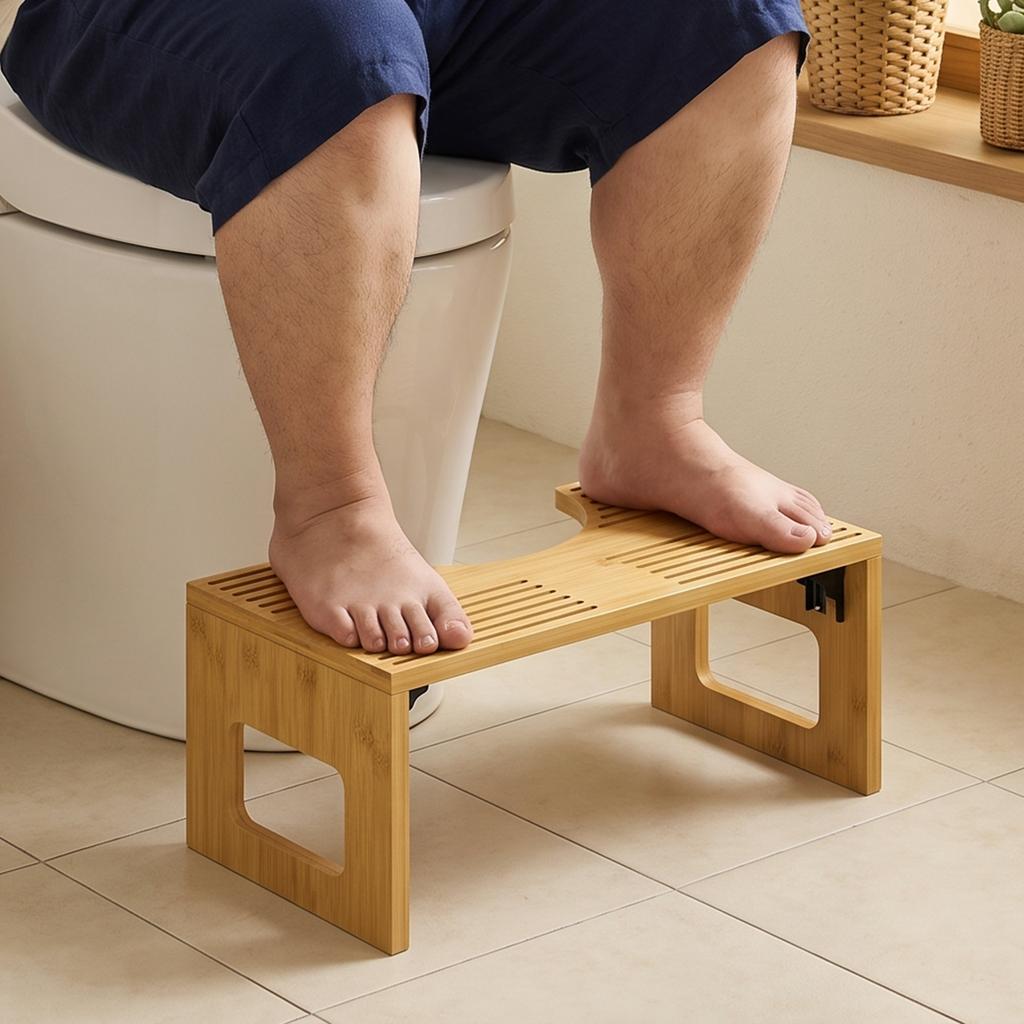 Folding Bamboo Toilet Stool, Footrest Stool for WC with Non-Slip Feet, for Bathroom, Oak
