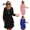 Einfarbiges Kleid Lagenlook Chiffon für Damen Langarm Rundhalsausschnitt Alltagskleidung Rüsche Stufenförmig Fließend Lässig Hochzeitsgast