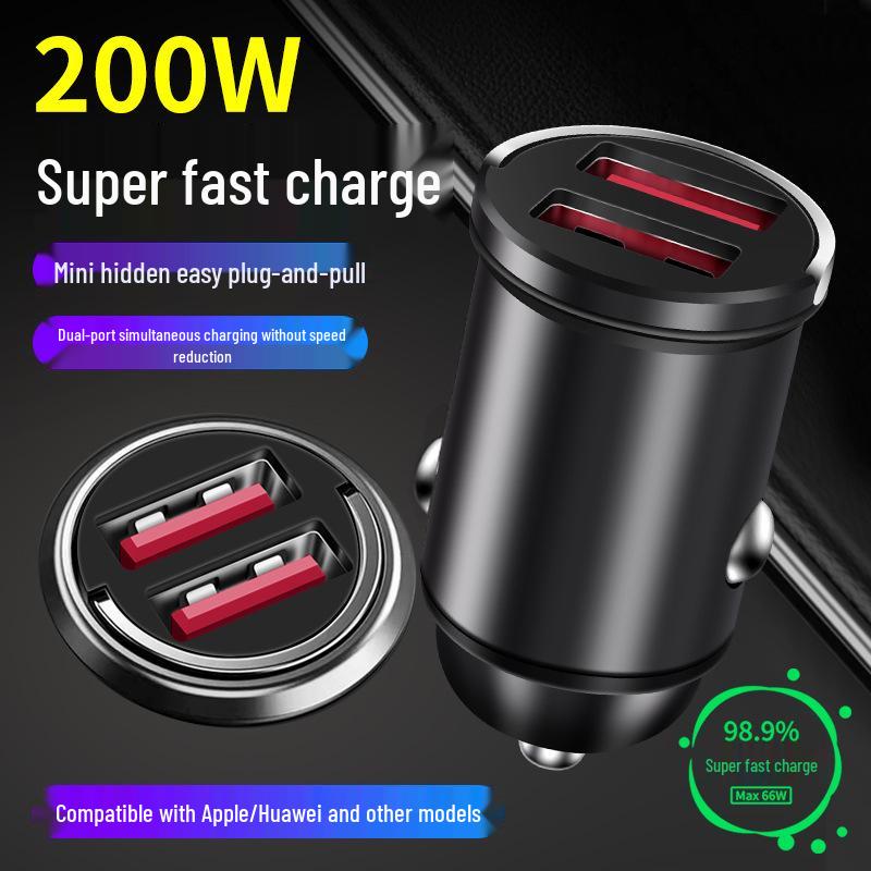 Pull-Ring Dual USB Fast Car Charger with Hidden 200W Flash Charge & Multi-Function Cigarette Lighter