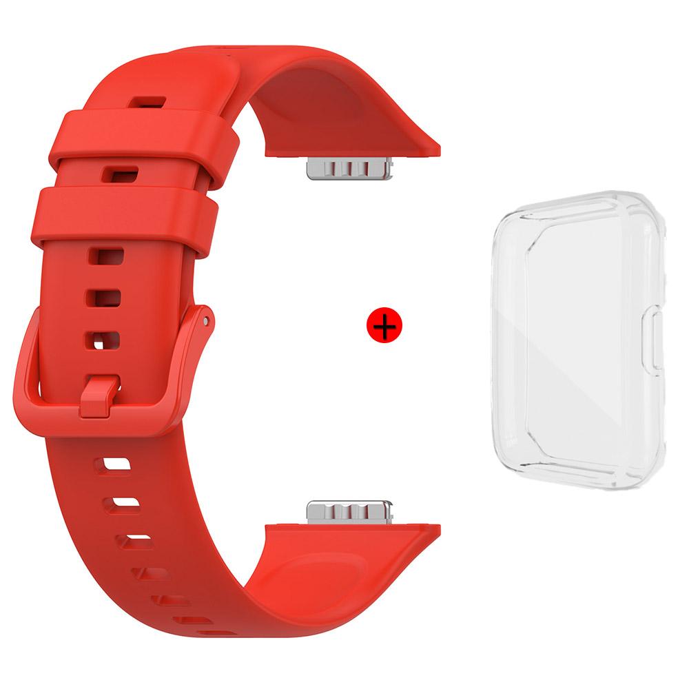 For Huawei Watch Fit 2 Silicone Strap+Case Watchband With Same Color Buckle Wristband and Transparent Watch Shell