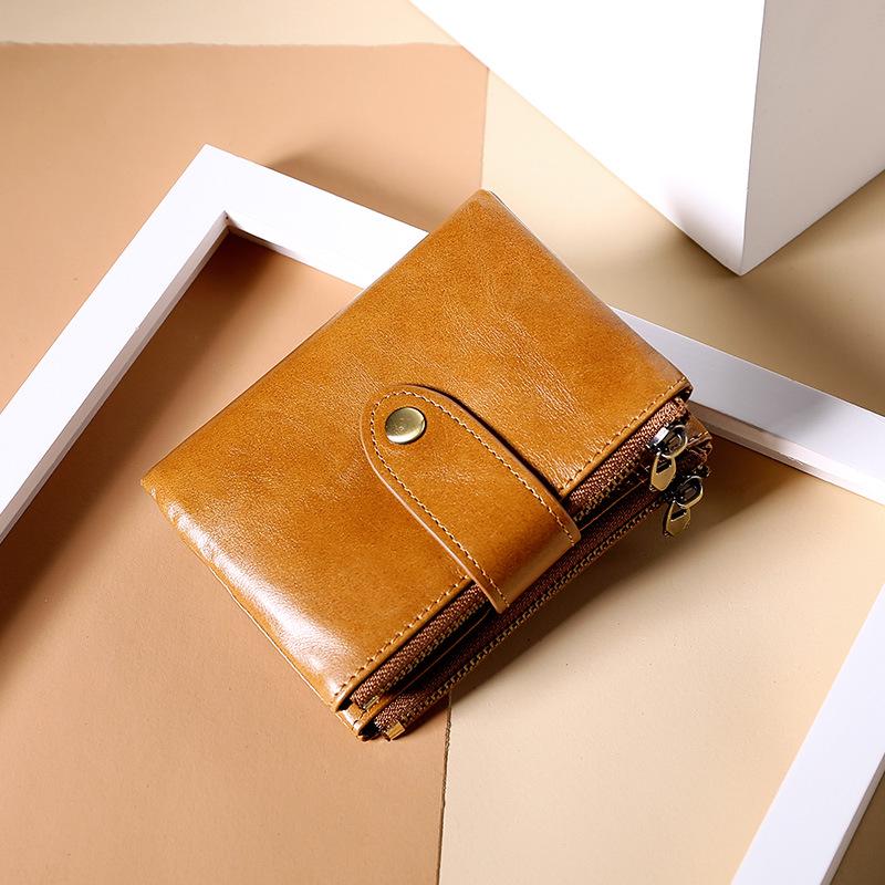 

Мужской кошелек из натуральной коровьей кожи с масляной восковой отделкой, на двойной молнии, с RFID-защитой, многофункциональный, в ретро-стиле