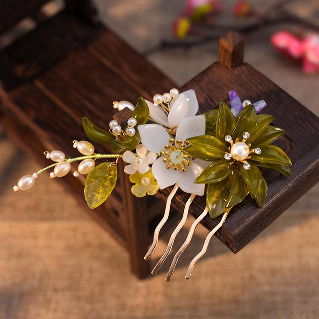 Vintage Blumenhaarnadel für Damen Elegant Gaze Pfingstrose Pfirsichblüte Rose Saison Haarkamm Exquisites chinesischer Stil Haaraccessoire