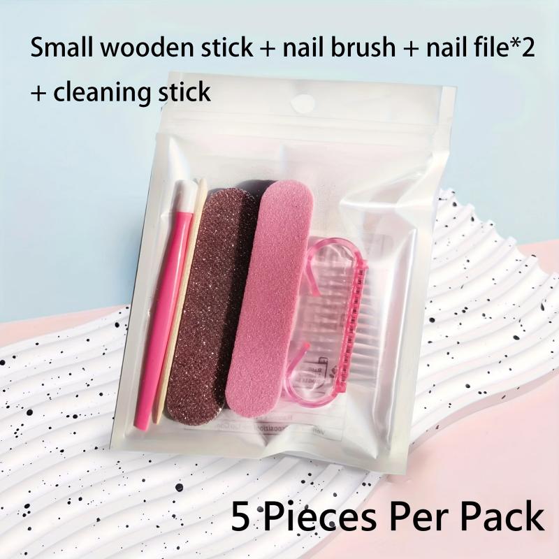 1Set 5Pcs Manicure Kit Mini Nail Files Stick Double Sided Disposable Nail File Brush Manicure Pedicure Nail Cleaning Tools Kit