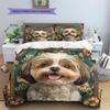 Vintage Shih Tzu Pattern Bedding Home Decoration Birthday Gift (1 * Duvet Cover + 2 * Pillowcase, Without Core)