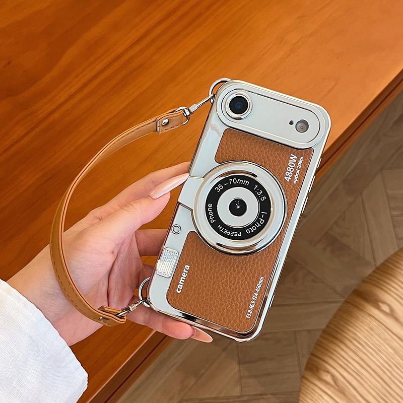 Creative 3D Camera Phone Case For iPhone 17 16 15 14 Plus 13 12 11 18 Pro Max Lens Protective Shockproof Cover with Lanyard
