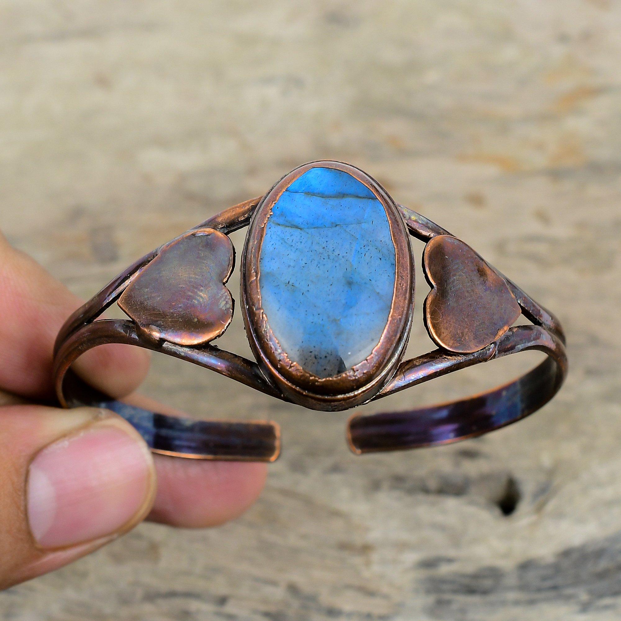 

Браслет-манжета из лабрадорита, гальванопластированная медь, регулируемый браслет-бенгл, браслет из натурального драгоценного камня, браслет-манжета ручной работы, гальванопластированные украшения, подарки для него Adjustable