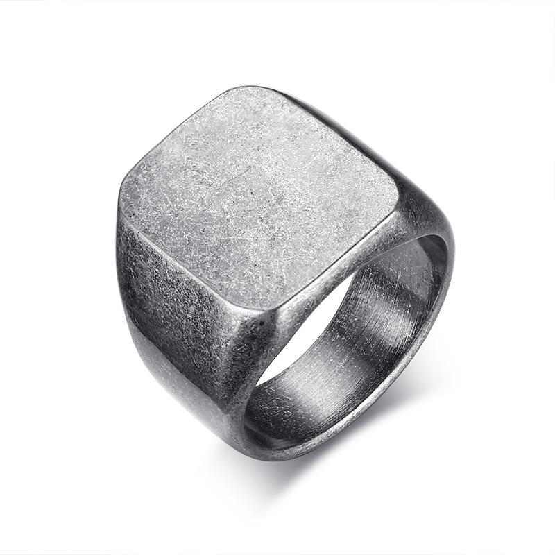 Men's Stainless Steel Square Ring – European & American Style, Engravable for Graduation - Model RC-294