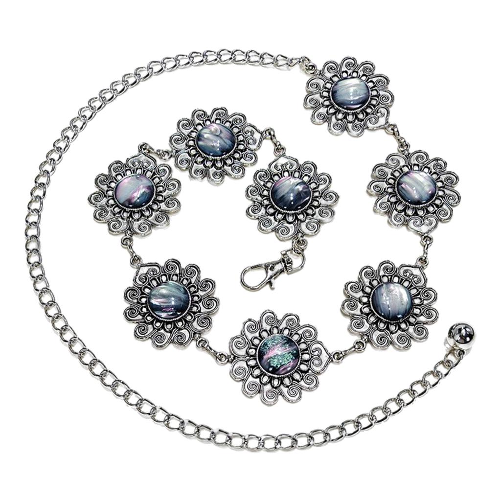 Lightweight Metal Chain Belt with Stone Accent Handcraft Bohemian Accessory Waist Cincher Band for Beach Parties
