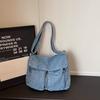 Multi-Pocket Denim Bag Large Capacity Retro Commuter Shoulder Bag