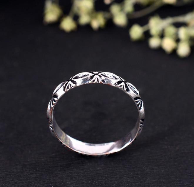 

Dainty Oxidized Silver Patterned Ring | Marquise Motif Stacking Band | Vintage Style Everyday Ring | Detailed Boho Wedding Gift 10 срібний
