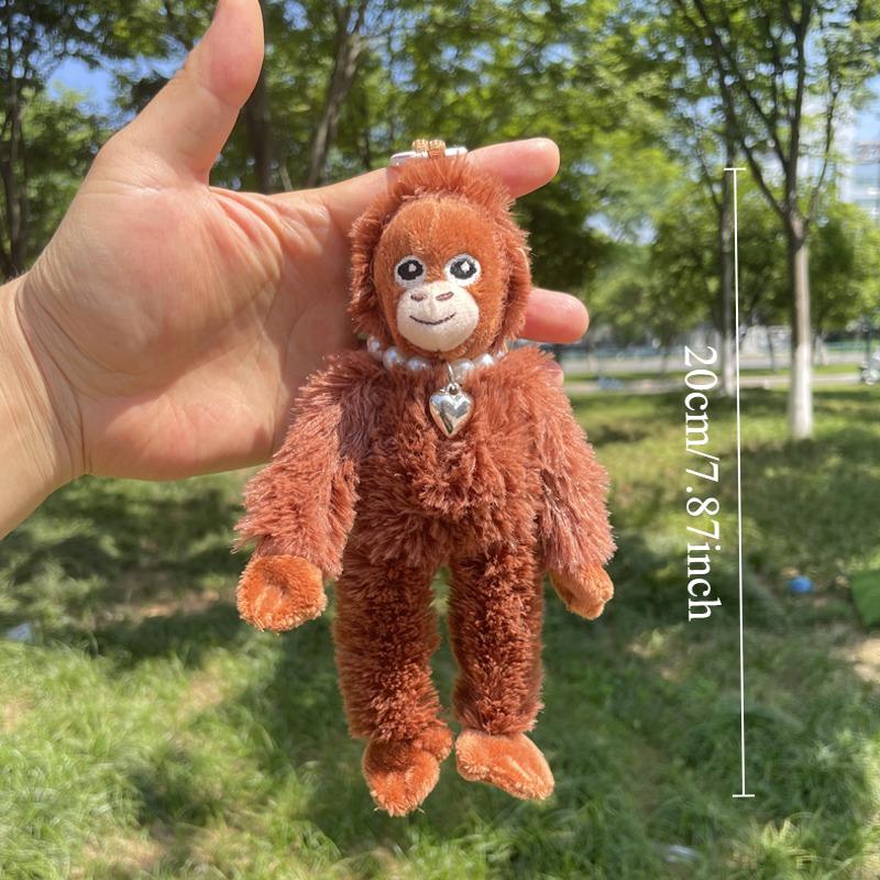 Red Gorilla Plush Doll Kawaii Animation Wear Necklace Monkey Keychain Bag Pendant Plush Fluffy Orangutans Car Key Ring Party Present