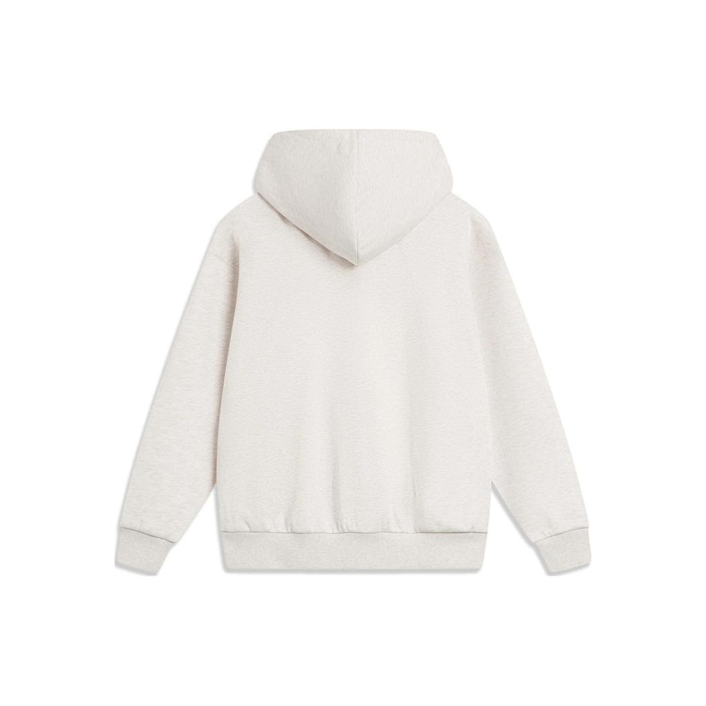 Li Ning Sports Fashion Series Letter Print Hooded Fleece Pullover Sweatshirt Women Sweatshirt Flower-Gray Tile-Gray AWDTE42-4