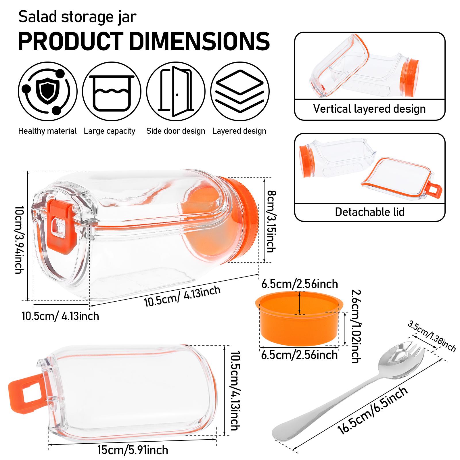 1/2Set Layering Salad Pod Plastic Vertical Salad Container With Fork 2.5 oz Dipping Bowl Side Opening Salad Jar Food Storage Jar