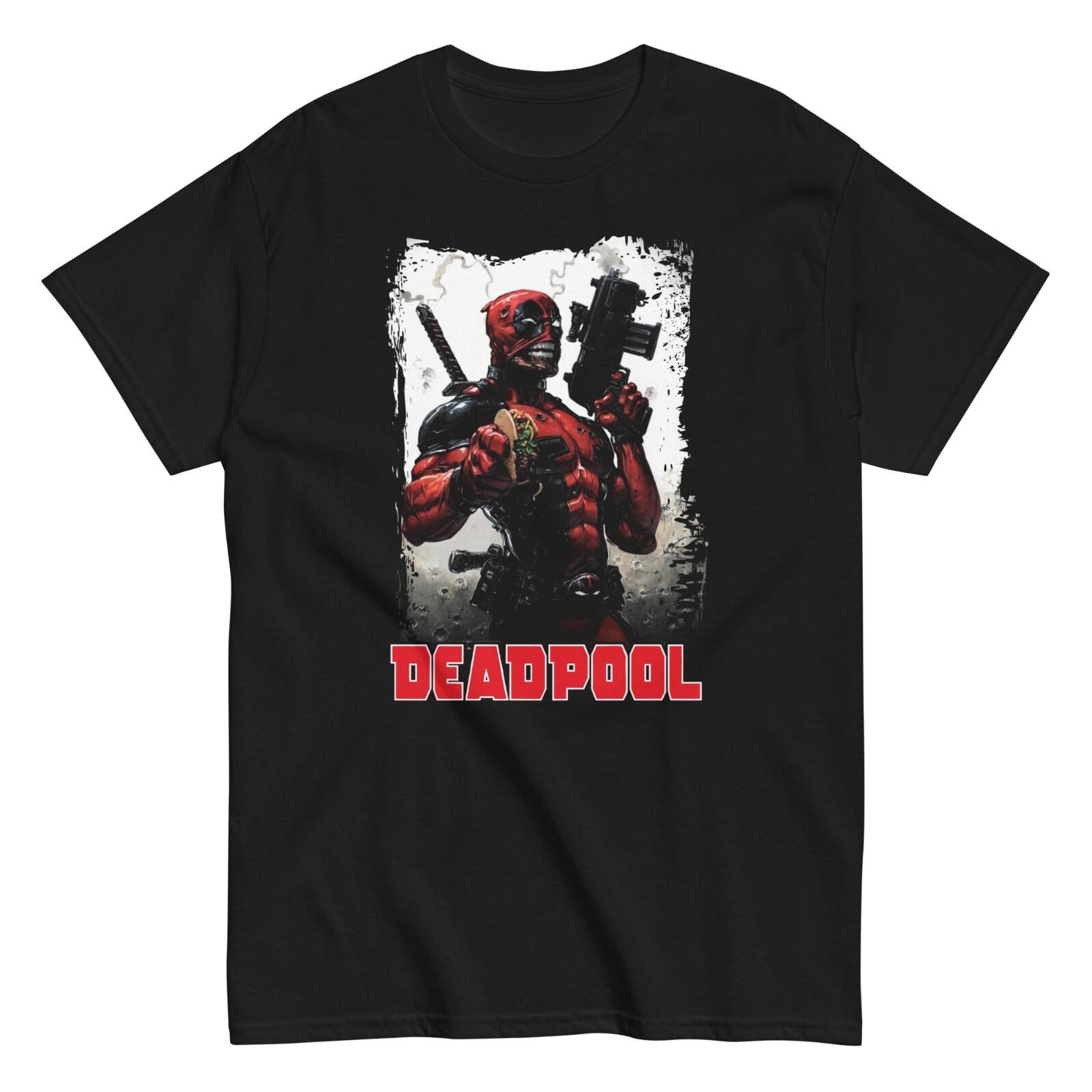 Deadpool Machine Gun Taco Animated T Shirt Mens Licensed Marvel Comic Book Black XXL