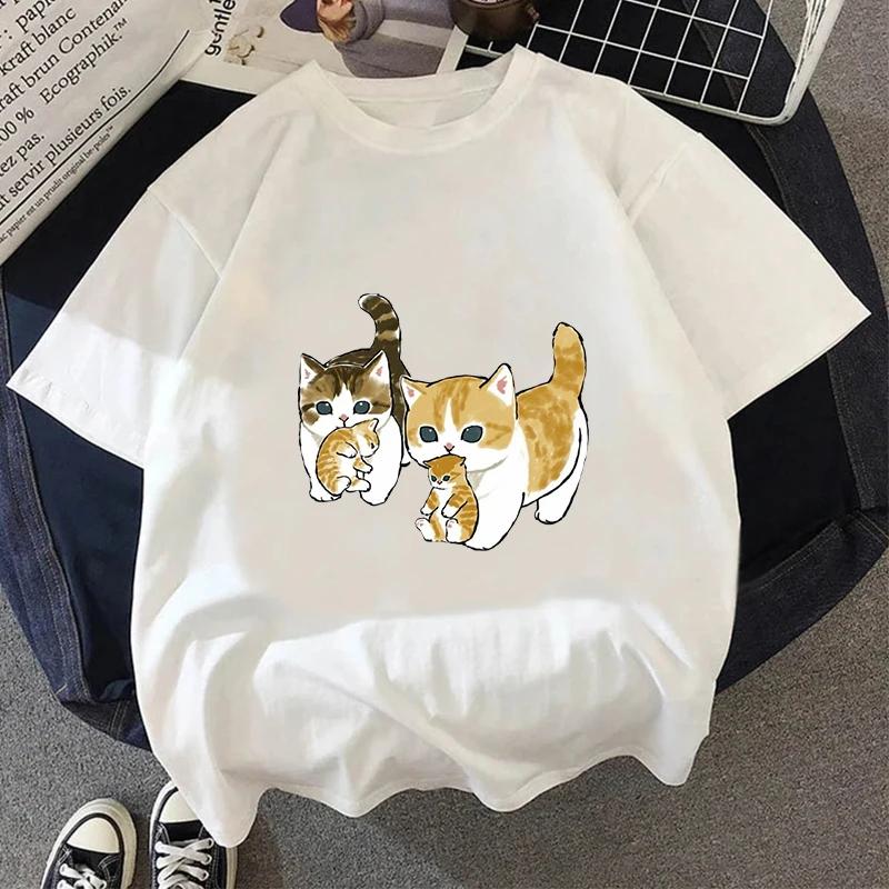 Kawaii Cat Women Print Funny T-shirt Girl Animal Y2K Fashion 90S Print Tops Tee Gril Black White Clothes Drop Ship T-Shirts Women’s