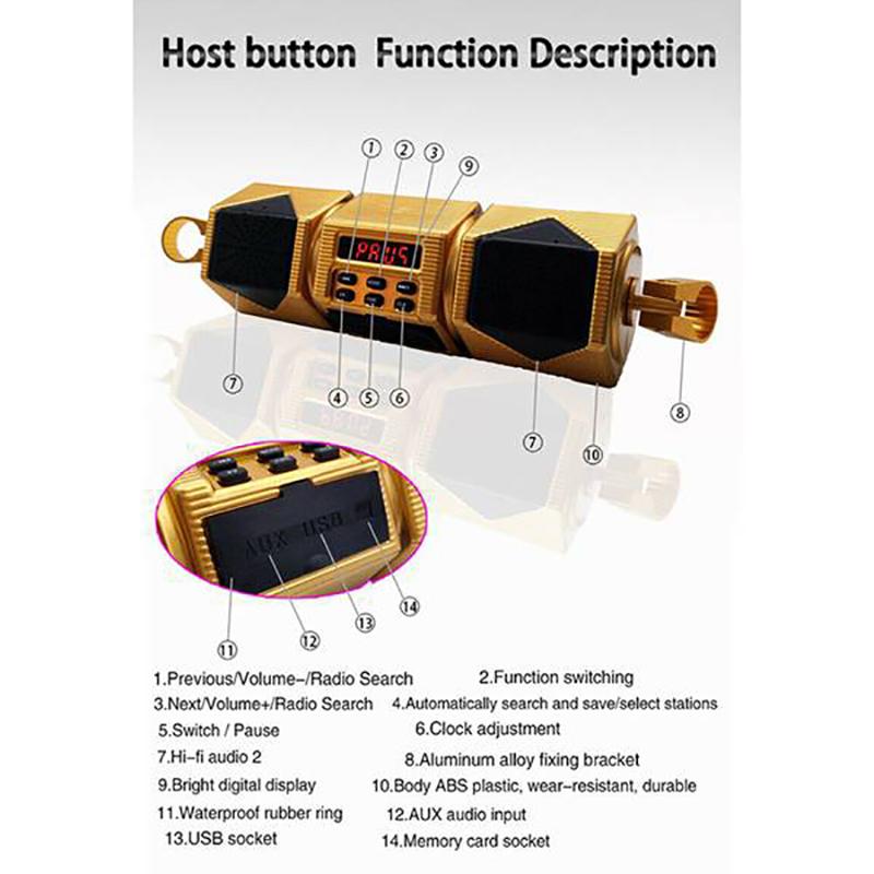 NEW-Motorcycle MP3 Player Handlebar Speaker Bluetooth Music FM Radio Waterproof Adjustable Bracket Bike O Stereo 12V