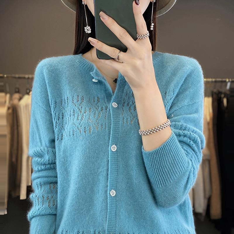 QingHe Cashmere Women's 30% Cashmere Cardigan - Soft & Warm Wool Blend Sweater