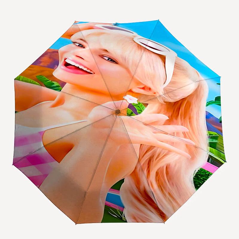 

1pc pink checkered swimsuit Automatic Folding Umbrella - Compact 8-Rib Design, Durable Plastic & Iron1344L